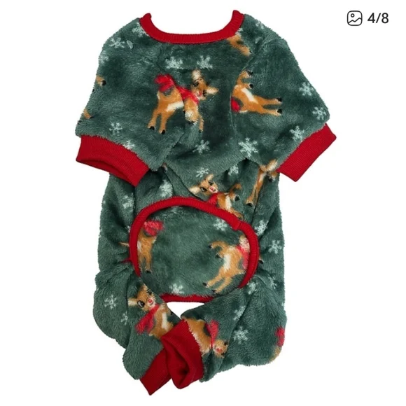 Rudolph the Red-Nosed Reindeer Holiday Dog Pajamas - Green and Red - Picture 6 of 7